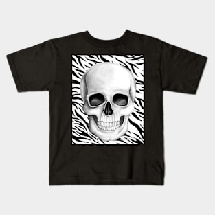 Skull (On Zebra Print Background) Kids T-Shirt